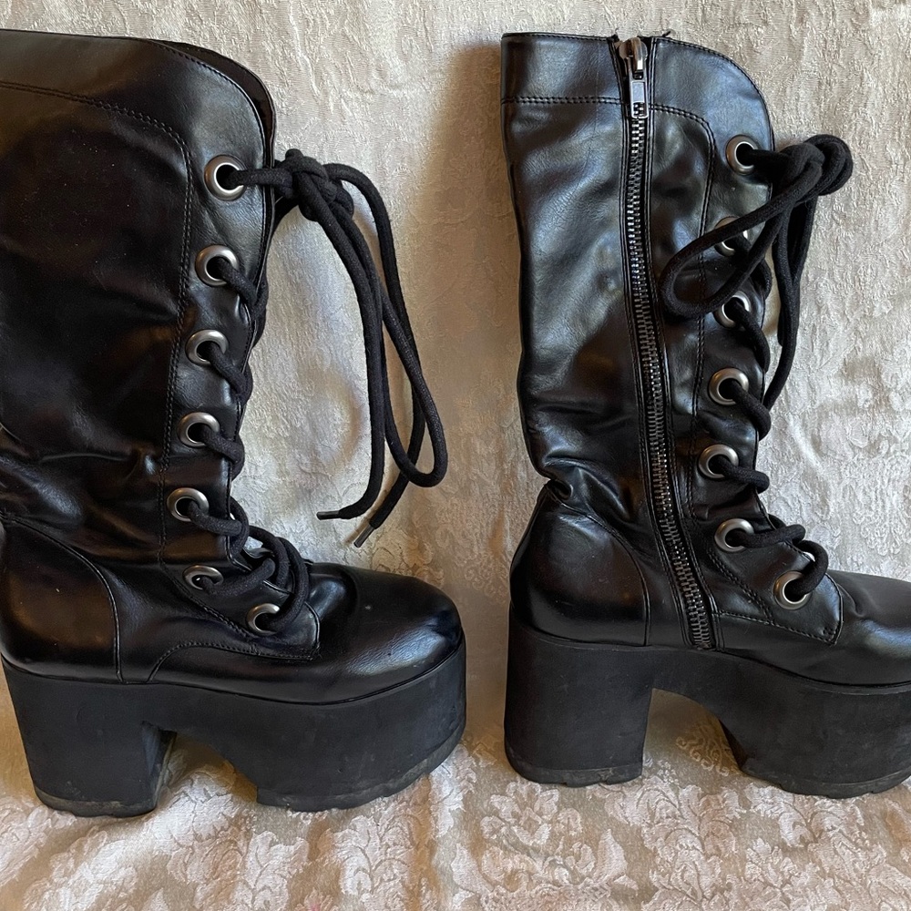 Black Platform Lace-Up Boots